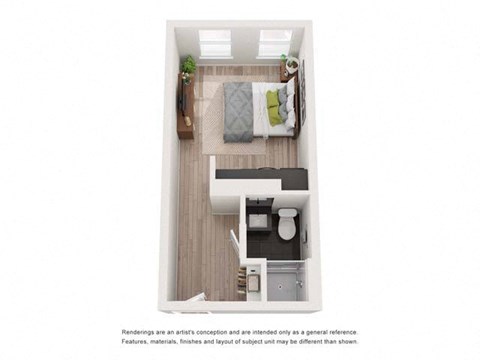 Floor plan for studio, 1 bath, 287 sqft
